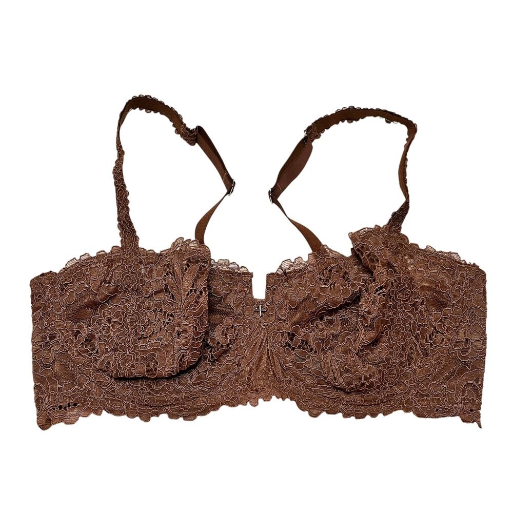 Savage X Fenty Romantic Corded Lace Unlined Balconette Bra Mahogany Size 38D